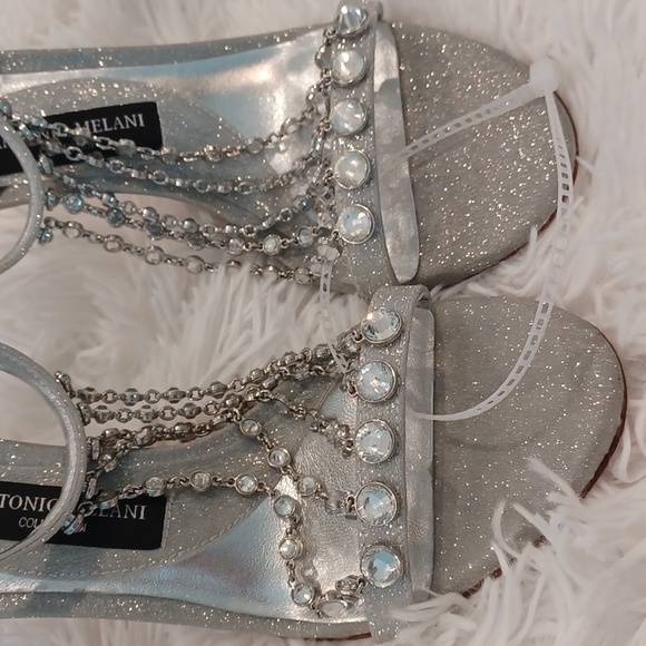 Antonio Melani Collection Silver Estella Chandelier Glitter Dress Sandal Heels - Picture 11 of 17